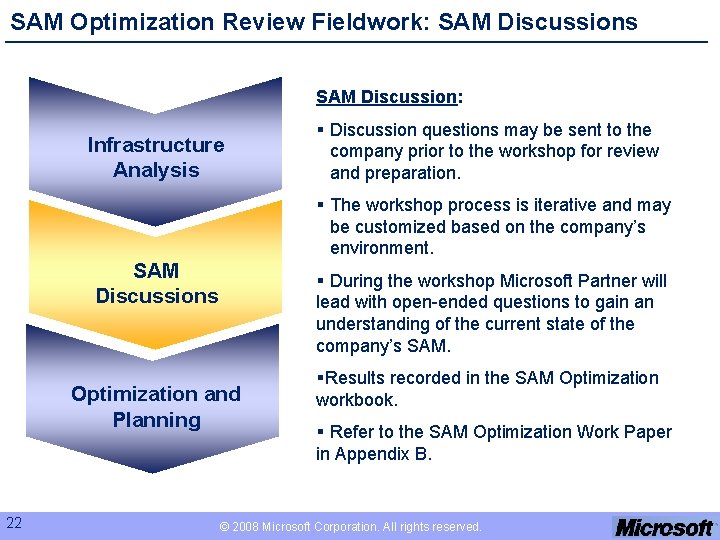 SAM Optimization Review Fieldwork: SAM Discussions SAM Discussion: Infrastructure Analysis § Discussion questions may