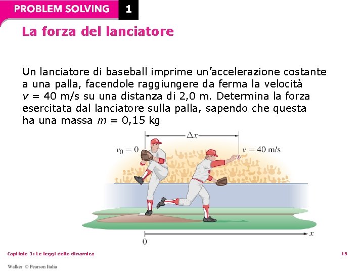 1 La forza del lanciatore Un lanciatore di baseball imprime un’accelerazione costante a una 1 La forza del lanciatore Un lanciatore di baseball imprime un’accelerazione costante a una