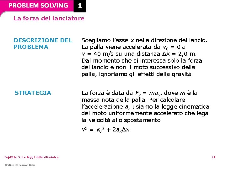 1 La forza del lanciatore DESCRIZIONE DEL PROBLEMA Scegliamo l’asse x nella direzione del 1 La forza del lanciatore DESCRIZIONE DEL PROBLEMA Scegliamo l’asse x nella direzione del