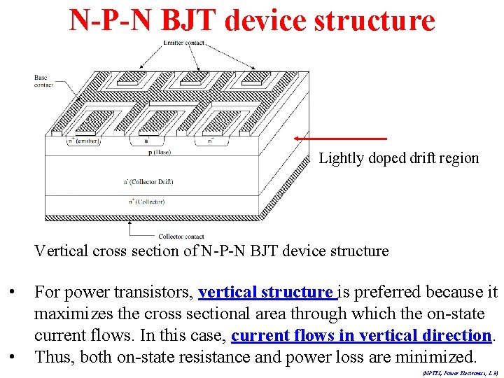 N-P-N BJT device structure Lightly doped drift region Vertical cross section of N-P-N BJT