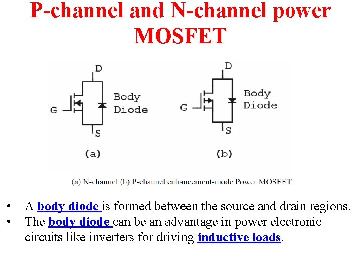 P-channel and N-channel power MOSFET • • A body diode is formed between the