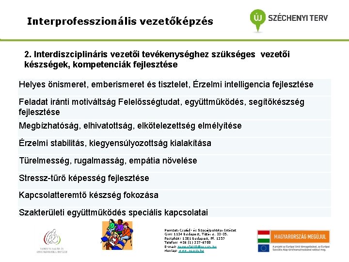 Interprofesszionális vezetőképzés 2. Interdiszciplináris vezetői tevékenységhez szükséges vezetői készségek, kompetenciák fejlesztése Helyes önismeret, emberismeret