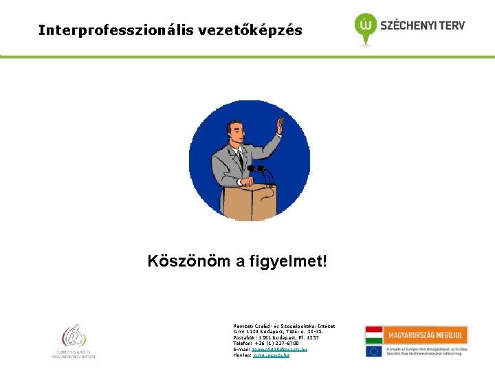 Interprofesszionális vezetőképzés Köszönöm a figyelmet! Nemzeti Család- és Szociálpolitikai Intézet Cím: 1134 Budapest, Tüzér