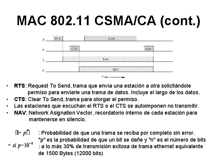 MAC 802. 11 CSMA/CA (cont. ) • • RTS: Request To Send, trama que