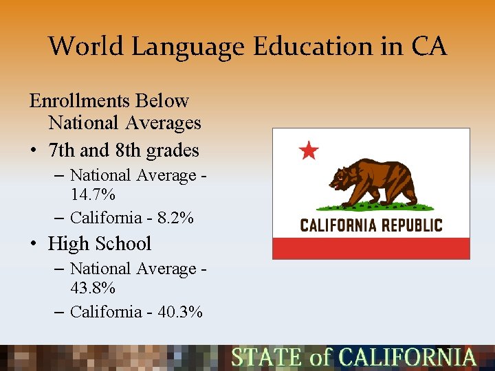 World Language Education in CA Enrollments Below National Averages • 7 th and 8