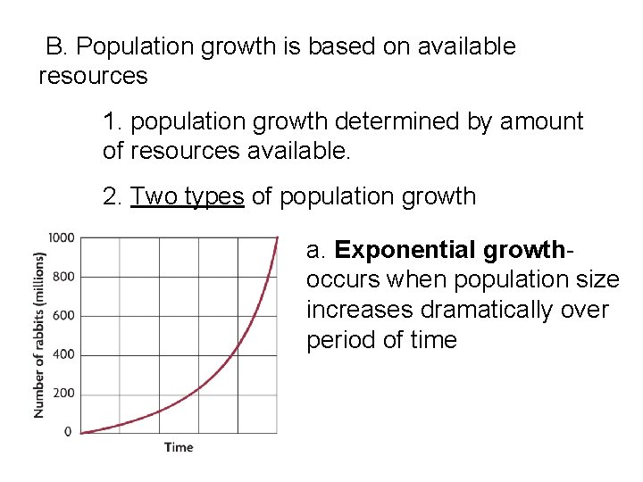  B. Population growth is based on available resources 1. population growth determined by