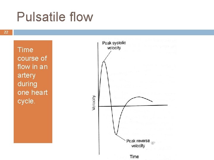 Pulsatile flow 22 Time course of flow in an artery during one heart cycle.