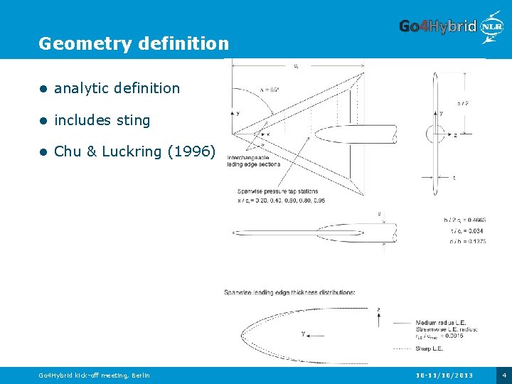 Geometry definition analytic definition includes sting Chu & Luckring (1996) Go 4 Hybrid kick-off Geometry definition analytic definition includes sting Chu & Luckring (1996) Go 4 Hybrid kick-off