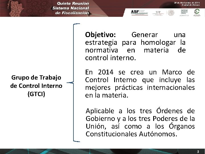 Objetivo: Generar una estrategia para homologar la normativa en materia de control interno. Grupo