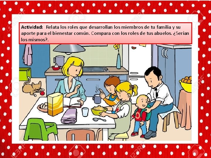 Actividad: Relata los roles que desarrollan los miembros de tu familia y su aporte Actividad: Relata los roles que desarrollan los miembros de tu familia y su aporte