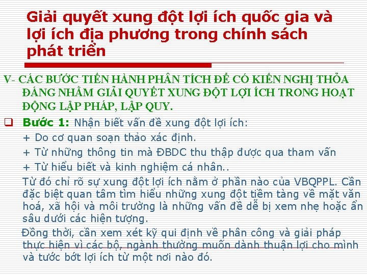 Giải quyết xung đột lợi ích quốc gia và lợi ích địa phương trong