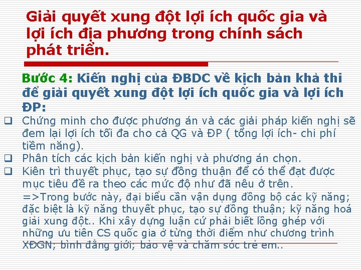 Giải quyết xung đột lợi ích quốc gia và lợi ích địa phương trong