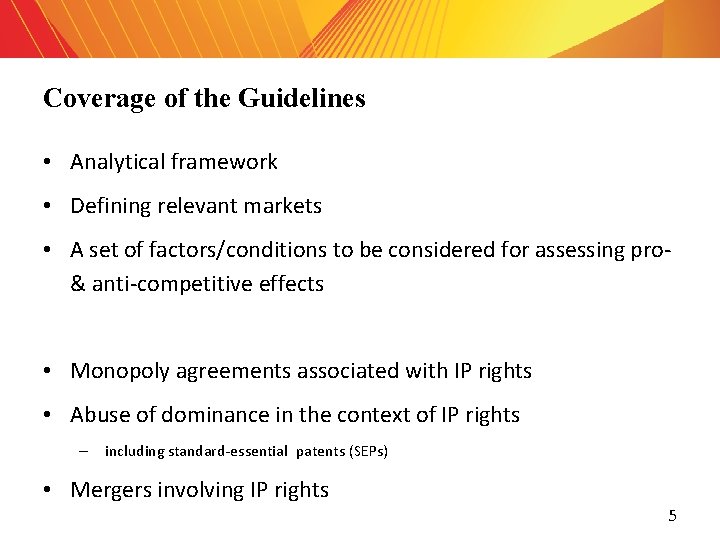 Coverage of the Guidelines • Analytical framework • Defining relevant markets • A set Coverage of the Guidelines • Analytical framework • Defining relevant markets • A set