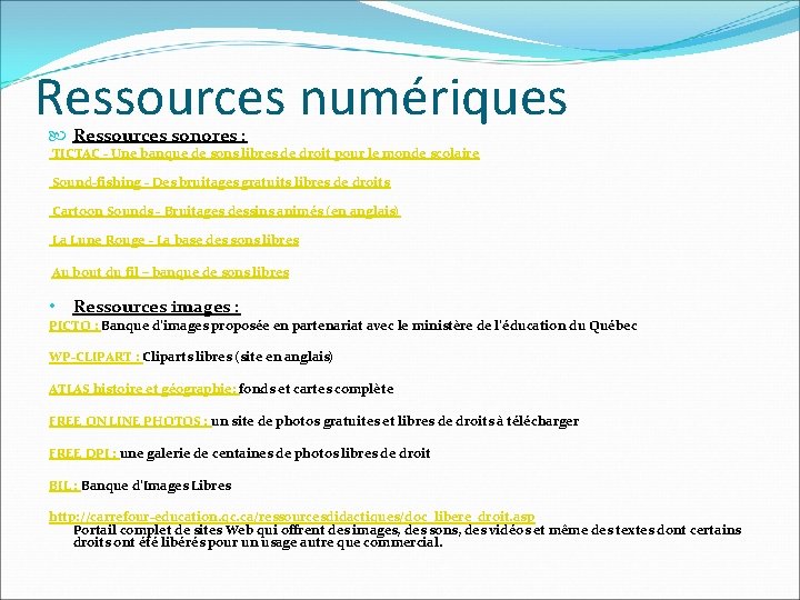 Ressources numériques Ressources sonores : TICTAC - Une banque de sons libres de droit