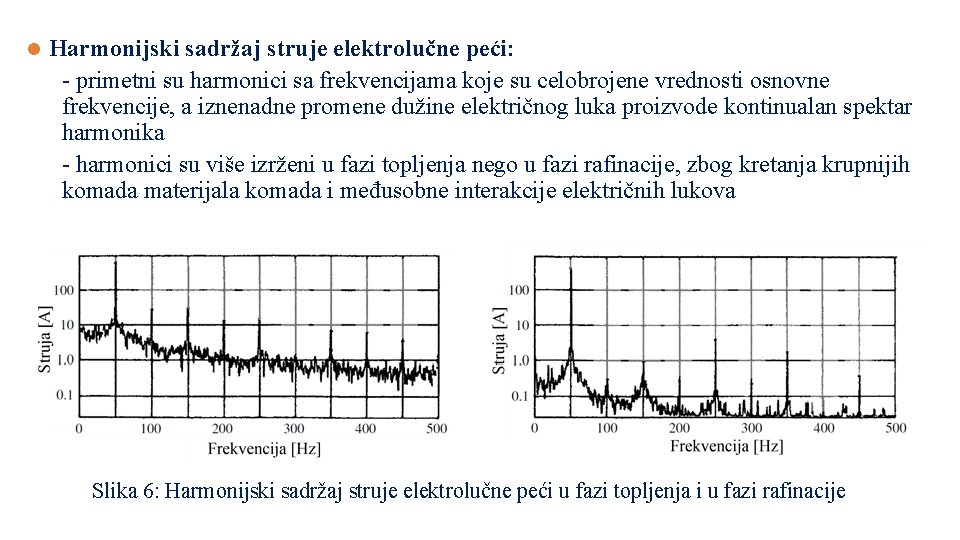 l Harmonijski sadržaj struje elektrolučne peći: - primetni su harmonici sa frekvencijama koje su