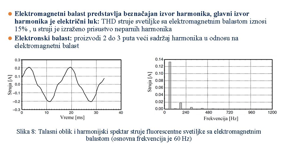 Elektromagnetni balast predstavlja beznačajan izvor harmonika, glavni izvor harmonika je električni luk: THD struje