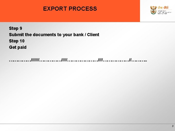 EXPORT PROCESS Step 9 Submit the documents to your bank / Client Step 10