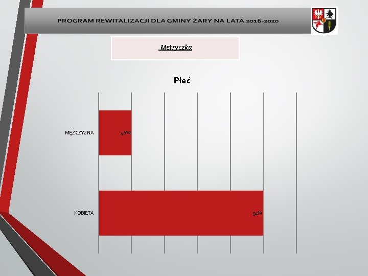 Metryczka Płeć MĘŻCZYZNA KOBIETA 46% 54% 