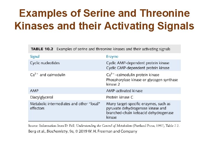 Examples of Serine and Threonine Kinases and their Activating Signals Examples of Serine and Threonine Kinases and their Activating Signals