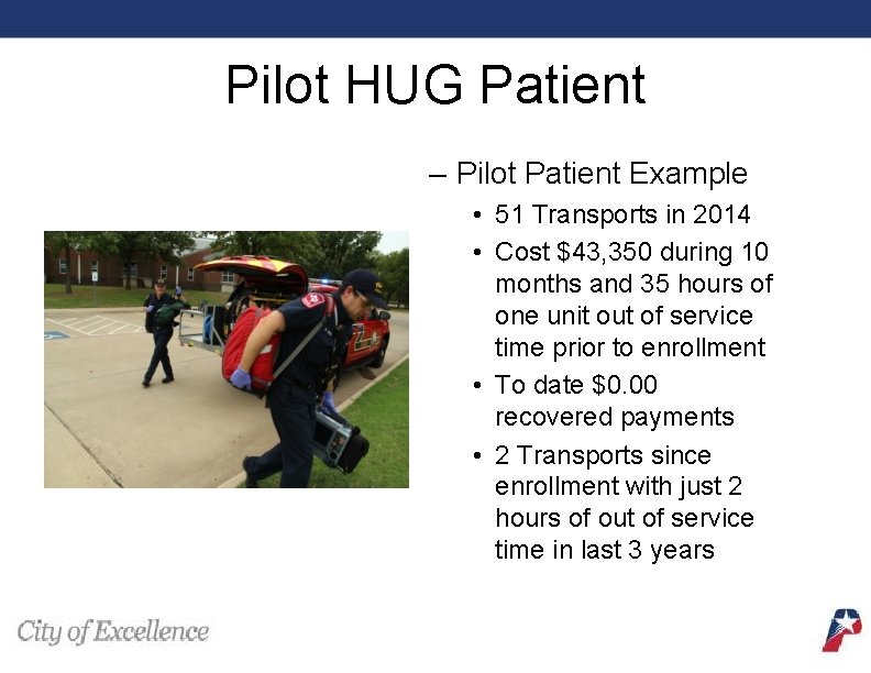 Pilot HUG Patient – Pilot Patient Example • 51 Transports in 2014 • Cost