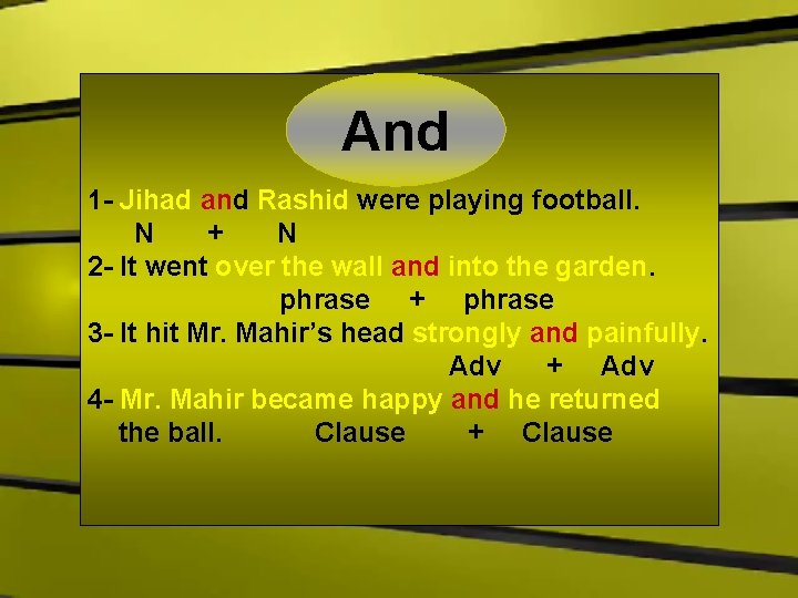 And 1 - Jihad and Rashid were playing football. N + N 2 -