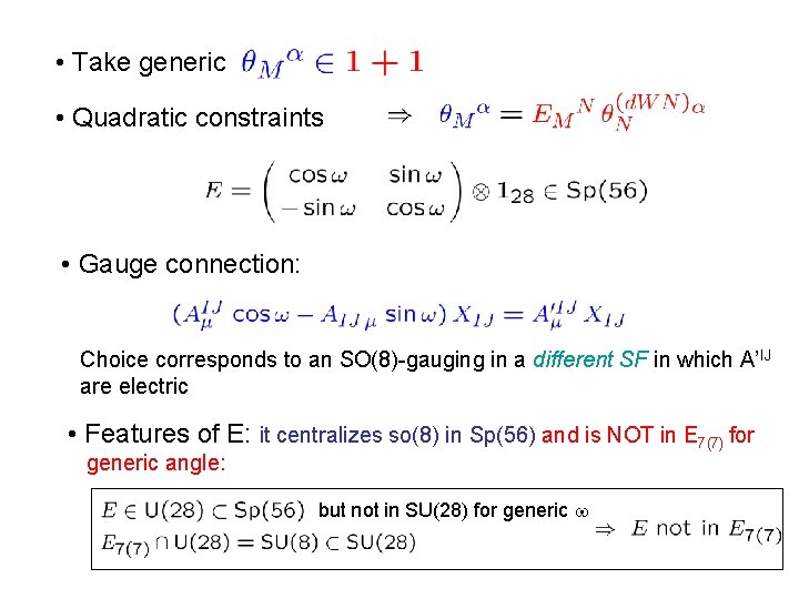  • Take generic • Quadratic constraints • Gauge connection: Choice corresponds to an