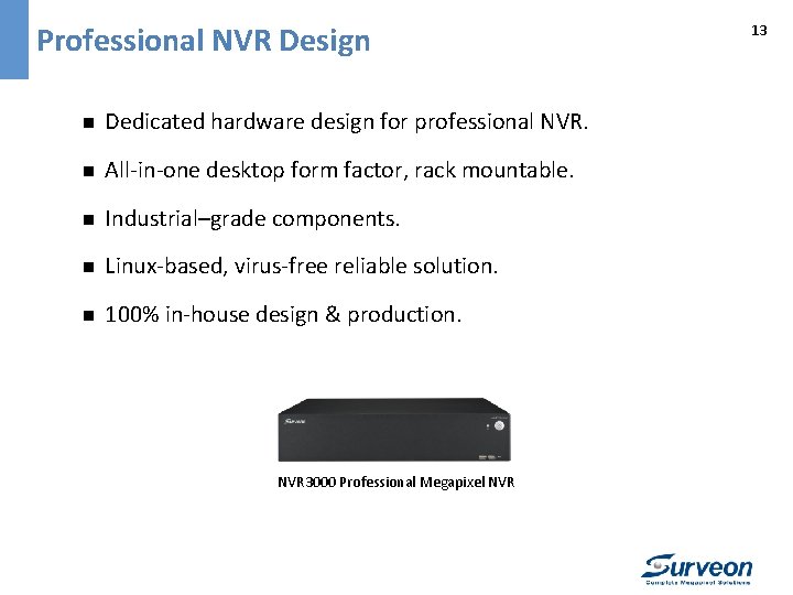 Professional NVR Design n Dedicated hardware design for professional NVR. n All-in-one desktop form