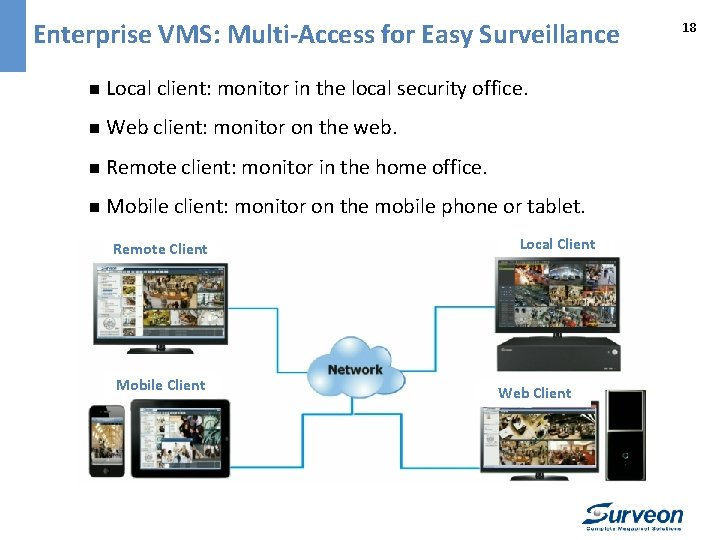 Enterprise VMS: Multi-Access for Easy Surveillance n Local client: monitor in the local security