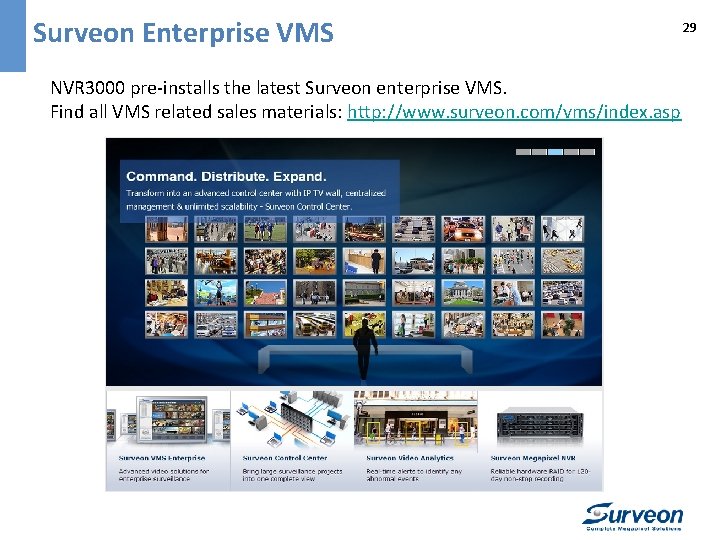 Surveon Enterprise VMS NVR 3000 pre-installs the latest Surveon enterprise VMS. Find all VMS