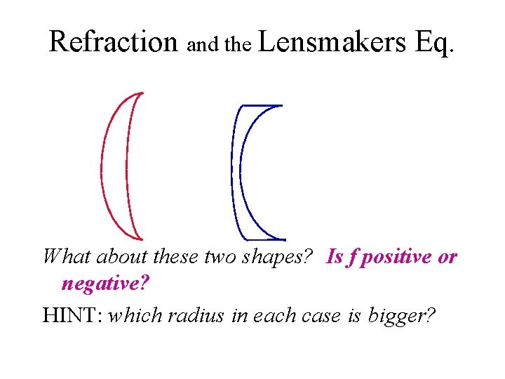 Refraction and the Lensmakers Eq. What about these two shapes? Is f positive or