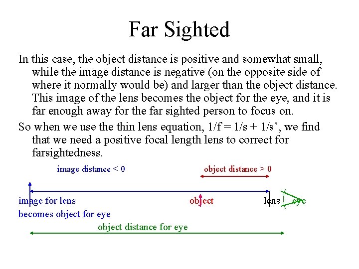 Far Sighted In this case, the object distance is positive and somewhat small, while