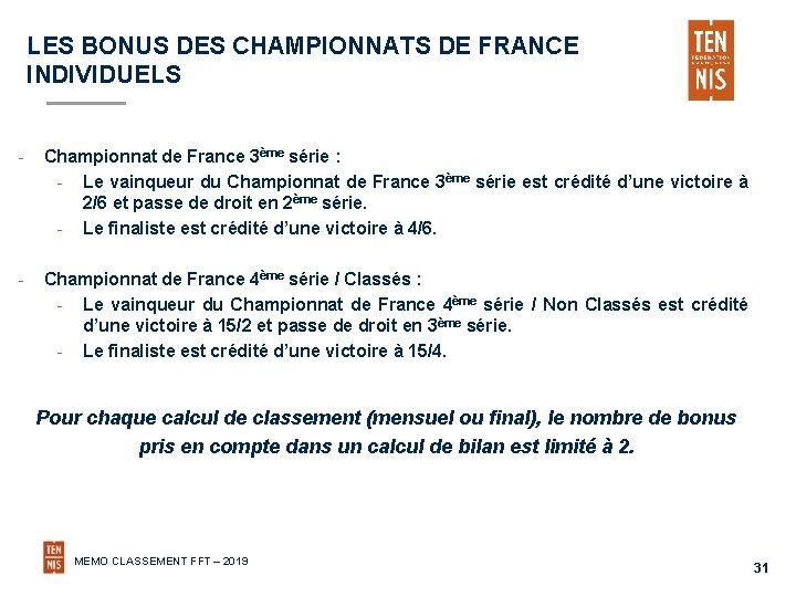 LES BONUS DES CHAMPIONNATS DE FRANCE INDIVIDUELS - - Championnat de France 3ème série