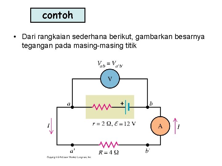 contoh • Dari rangkaian sederhana berikut, gambarkan besarnya tegangan pada masing-masing titik 