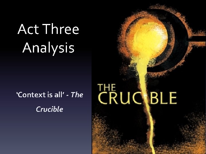 Act Three Analysis ‘Context is all’ - The Crucible 