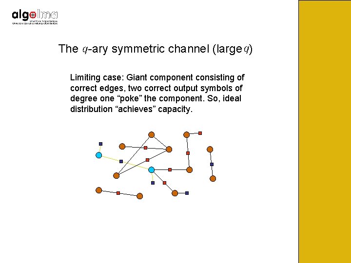 The -ary symmetric channel (large ) Limiting case: Giant component consisting of correct edges,