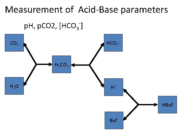 Measurement of Acid-Base parameters p. H, p. CO 2, [HCO 3 -] HCO 3