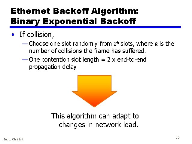 Ethernet Backoff Algorithm: Binary Exponential Backoff • If collision, — Choose one slot randomly