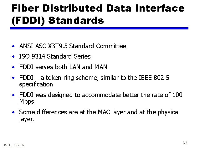 Fiber Distributed Data Interface (FDDI) Standards • ANSI ASC X 3 T 9. 5