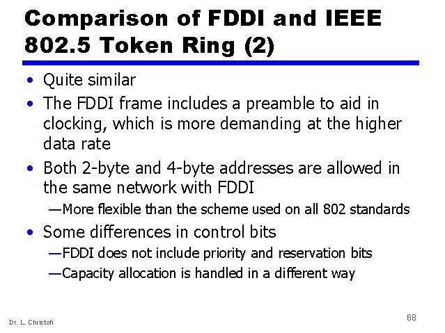 Comparison of FDDI and IEEE 802. 5 Token Ring (2) • Quite similar •