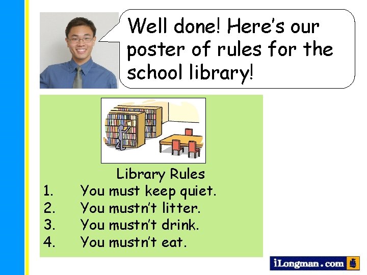 Well done! Here’s our poster of rules for the school library! 1. 2. 3.