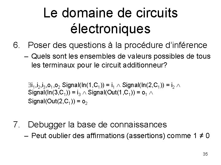 Le domaine de circuits électroniques 6. Poser des questions à la procédure d’inférence –