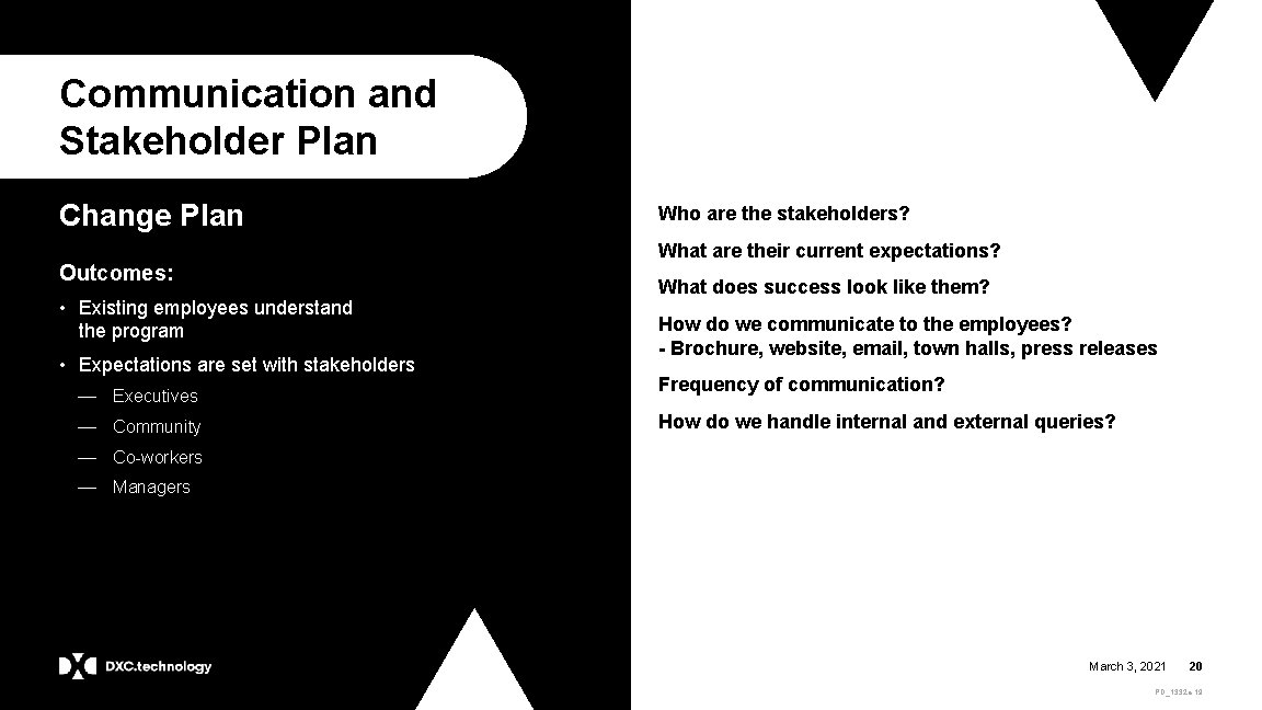Attraction Communication and Stakeholder Plan Change Plan Outcomes: • Existing employees understand the program