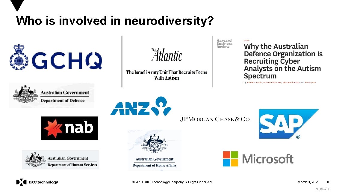Who is involved in neurodiversity? © 2018 DXC Technology Company. All rights reserved. March