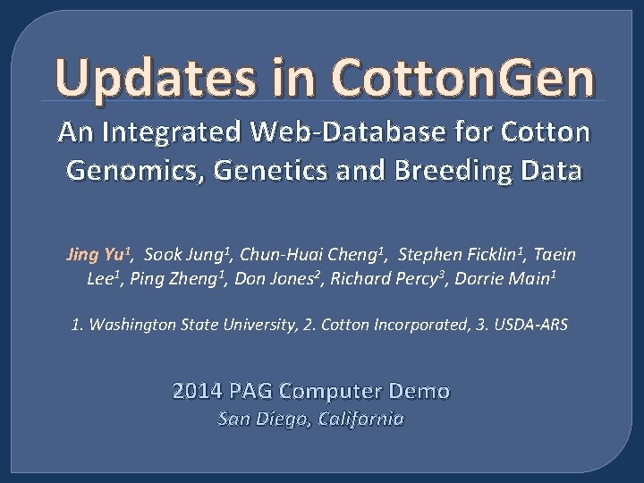 Updates in Cotton. Gen An Integrated Web-Database for Cotton Genomics, Genetics and Breeding Data