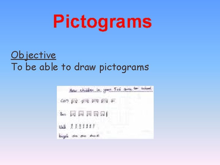 Pictograms Objective To be able to draw pictograms 