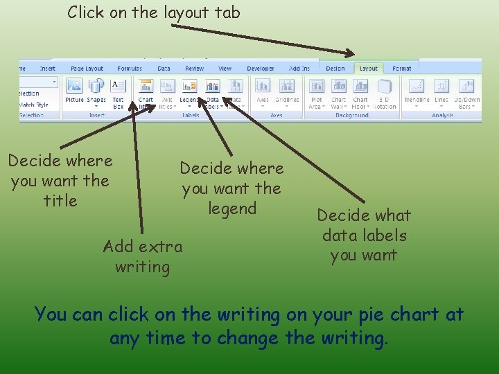 Click on the layout tab Decide where you want the title Decide where you