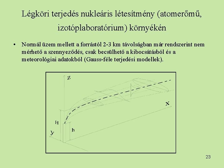 Légköri terjedés nukleáris létesítmény (atomerőmű, izotóplaboratórium) környékén • Normál üzem mellett a forrástól 2