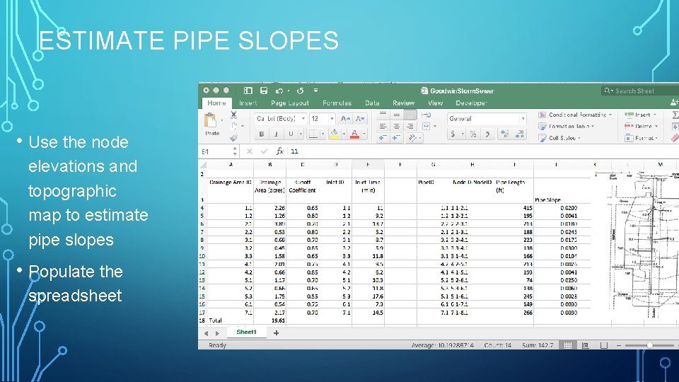 ESTIMATE PIPE SLOPES • Use the node elevations and topographic map to estimate pipe