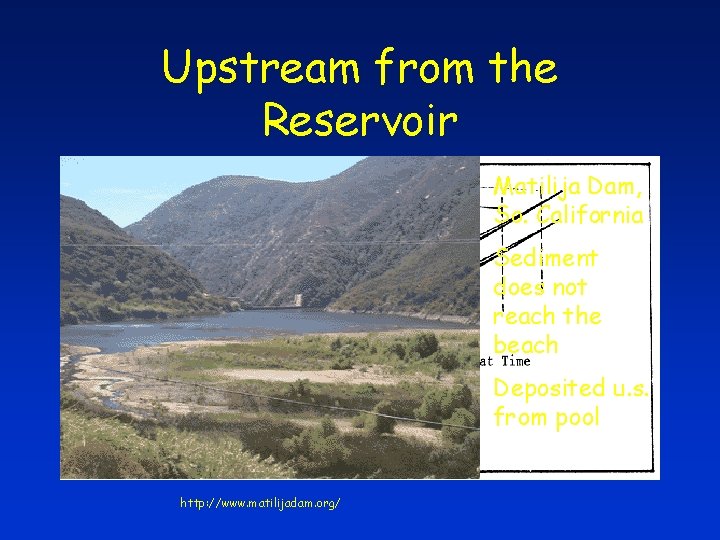 Upstream from the Reservoir Matilija Dam, So. California Sediment does not reach the beach
