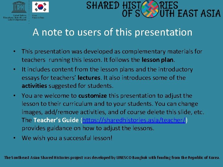  A note to users of this presentation • This presentation was developed as